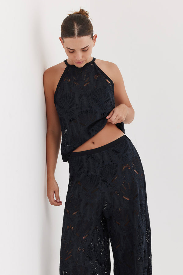 TURKIZ HIGH NECK TOP - BLACK LACE