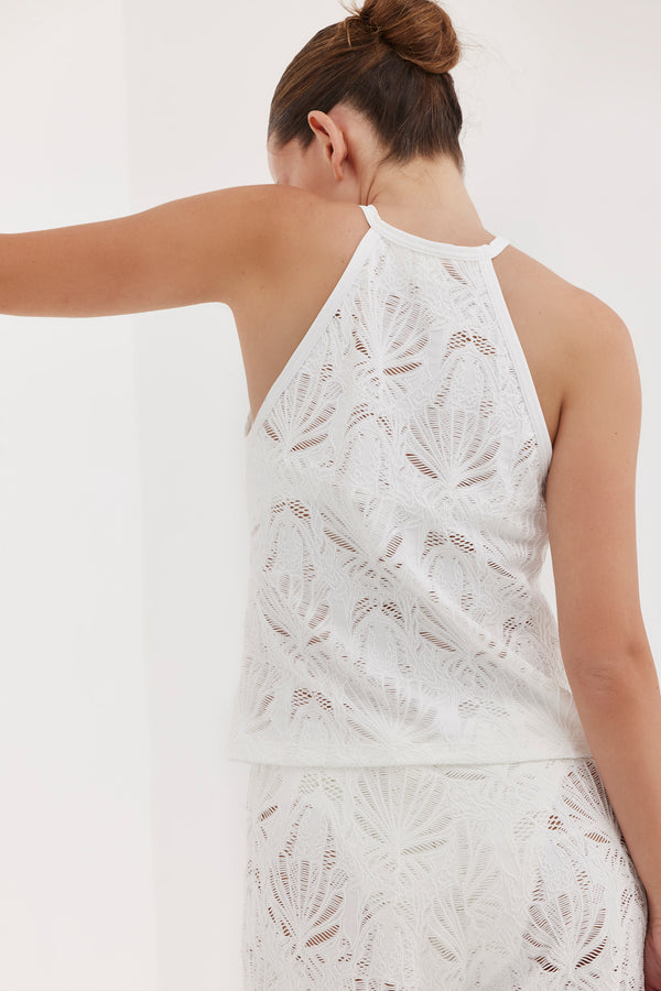 TURKIZ HIGH NECK TOP - WHITE LACE