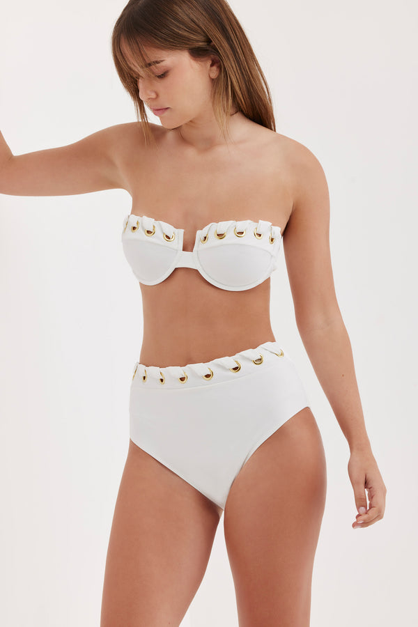 TURKIZ HIGH WAIST BIKINI BOTTOM - WHITE