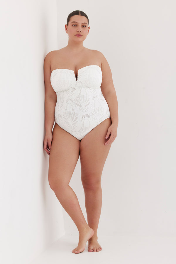 TURKIZ LACE BANDEAU ONE PIECE SWIMSUIT - WHITE