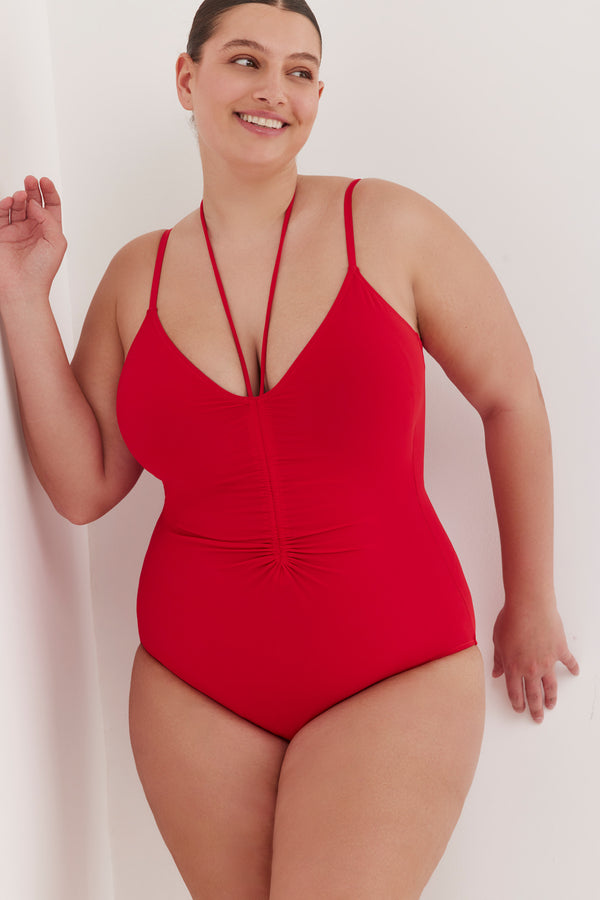 TURKIZ V-NECK ONE PIECE - RED