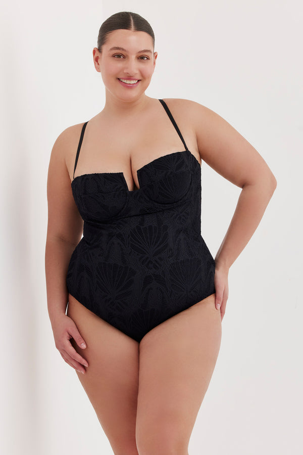 TURKIZ LACE BANDEAU ONE PIECE SWIMSUIT - BLACK