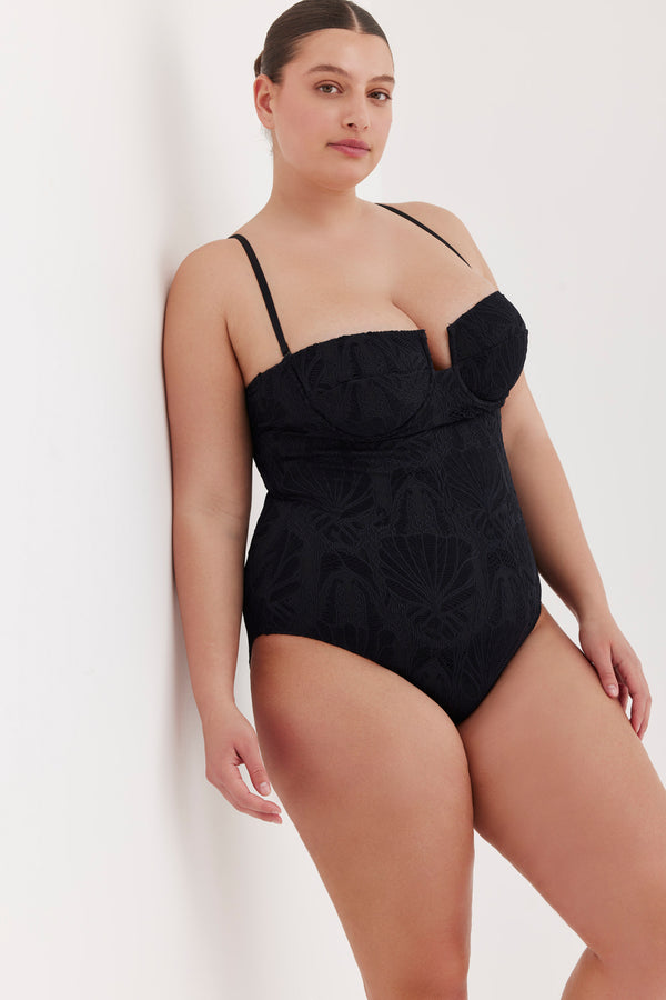 TURKIZ LACE BANDEAU ONE PIECE SWIMSUIT - BLACK