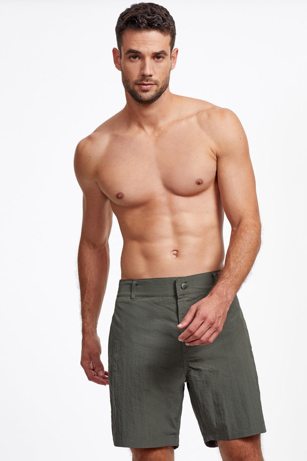 Men's Swim Trunks 7″ Checkered Green Texture