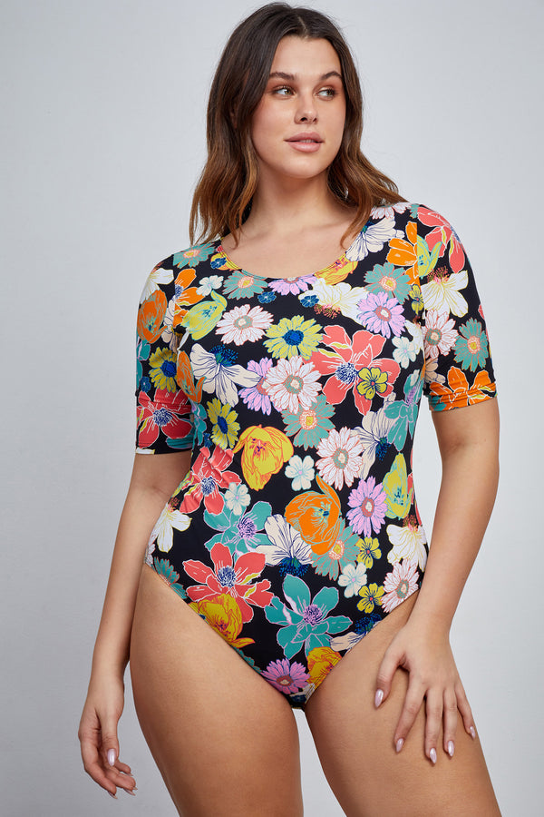 Gottex Modest Round Neck Short Sleeve One Piece Swimsuit