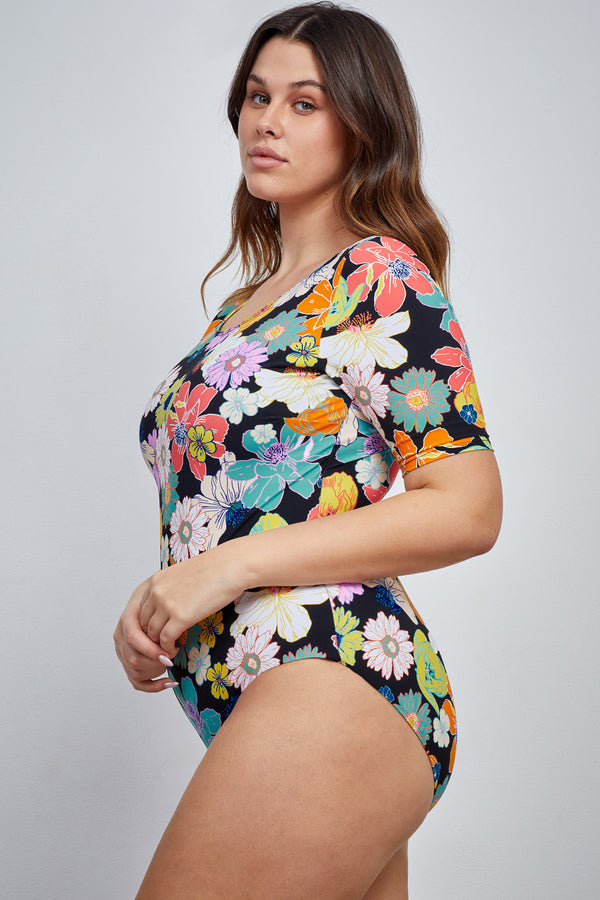 Gottex Modest Round Neck Short Sleeve One Piece Swimsuit