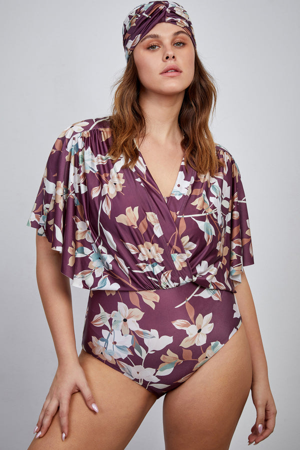 Gottex Modest V-Neck Wide Sleeve One Piece Swimsuit
