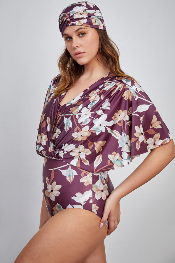 Gottex Modest V-Neck Wide Sleeve One Piece Swimsuit