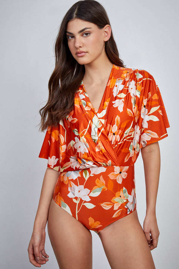 Gottex Modest V-Neck Wide Sleeve One Piece Swimsuit