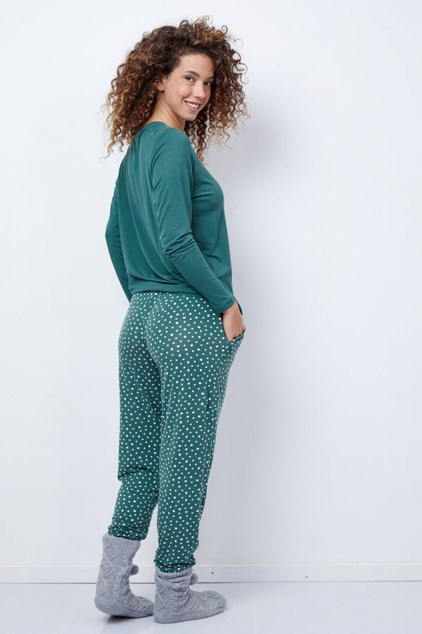 Women's Round Neck Pyjamas Set Floral Green
