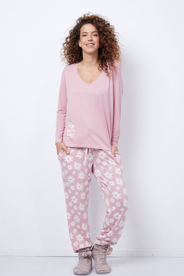 Women's V-Neck Pyjamas Set Pink
