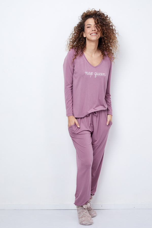 Women's V-Neck Pyjamas Set Purple