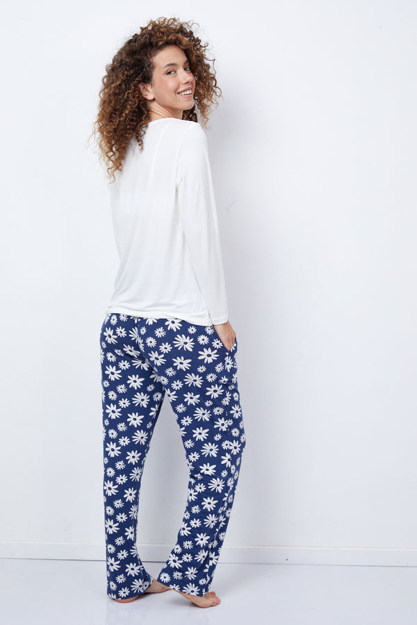 Women's V-Neck Pyjamas Set - Floral Blue