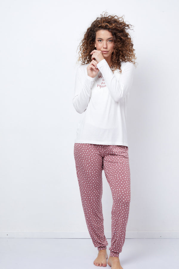 Women's Round Neck Pyjamas Set Pink