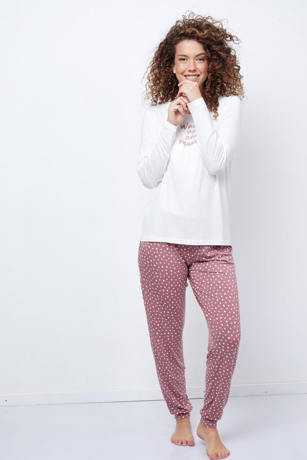 Women's Round Neck Pyjamas Set Pink