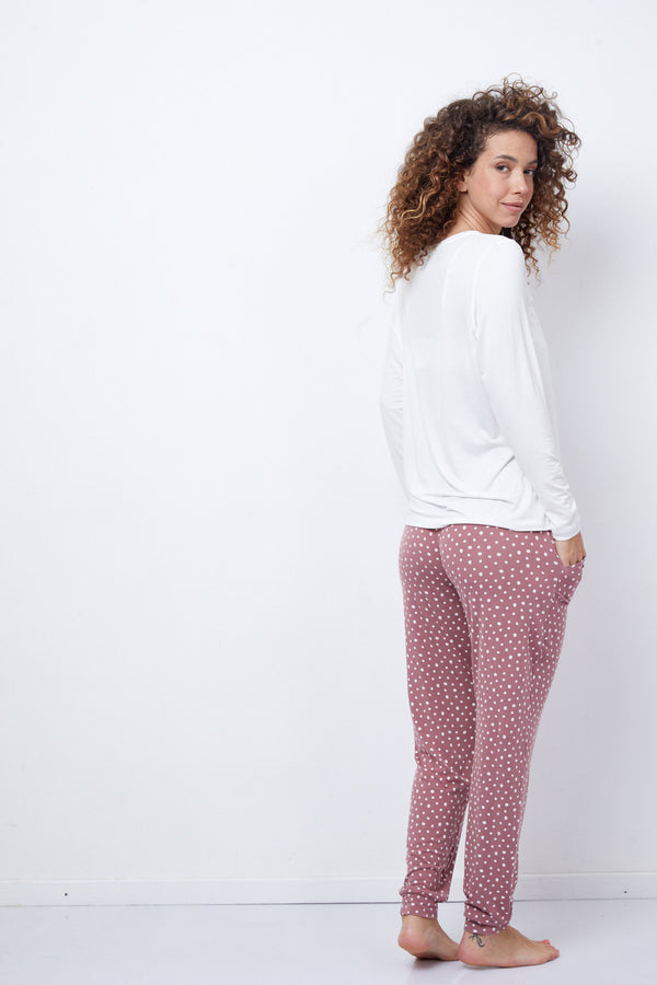 Women's Round Neck Pyjamas Set Pink