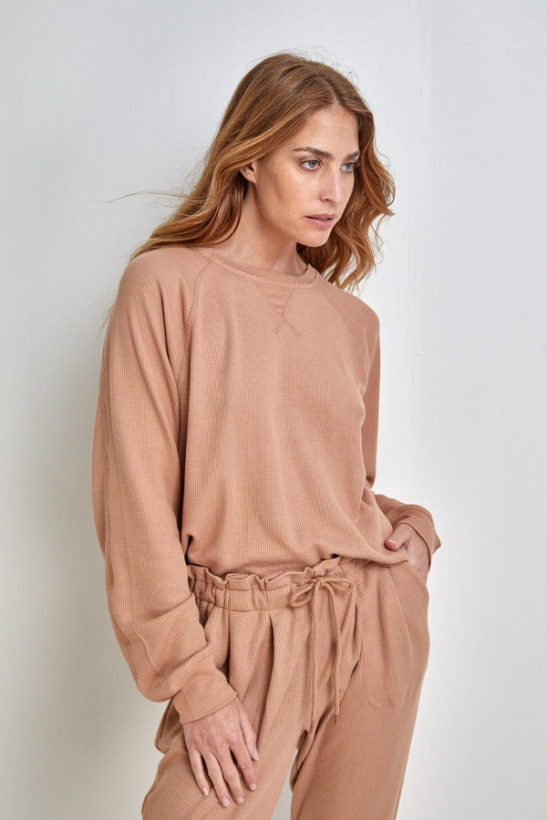 Waffle Long Sleeve Crop Shirt