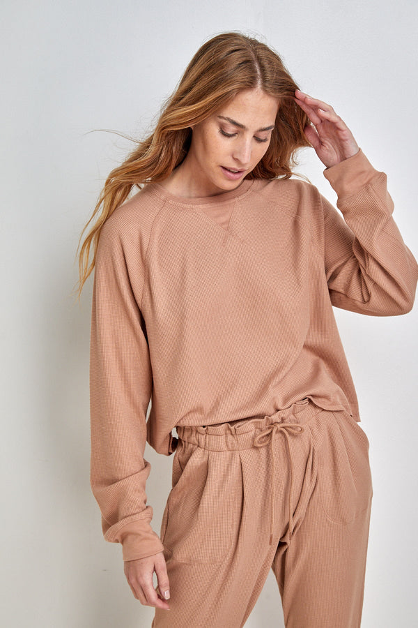 Waffle Long Sleeve Crop Shirt