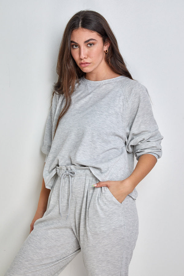 Long Sleeve Waffle Crop Shirt