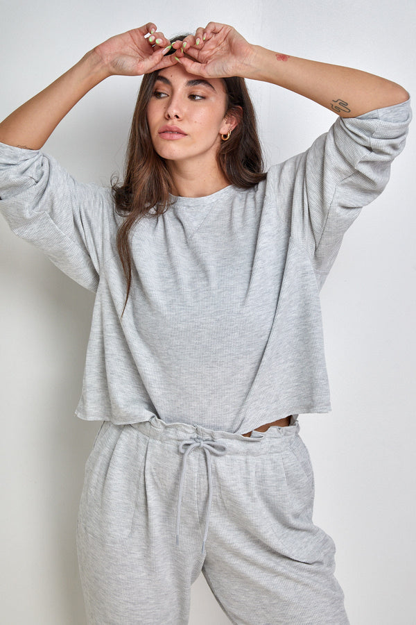 Long Sleeve Waffle Crop Shirt