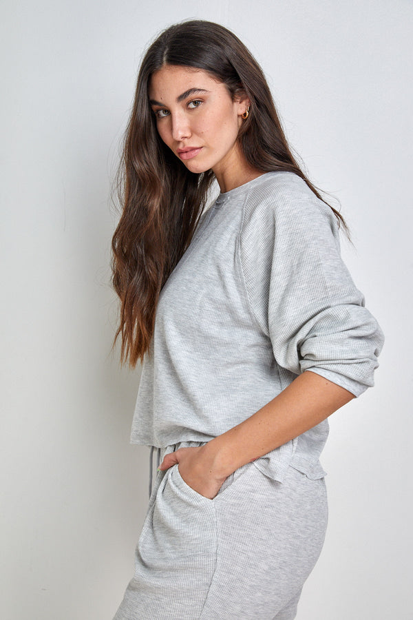 Long Sleeve Waffle Crop Shirt