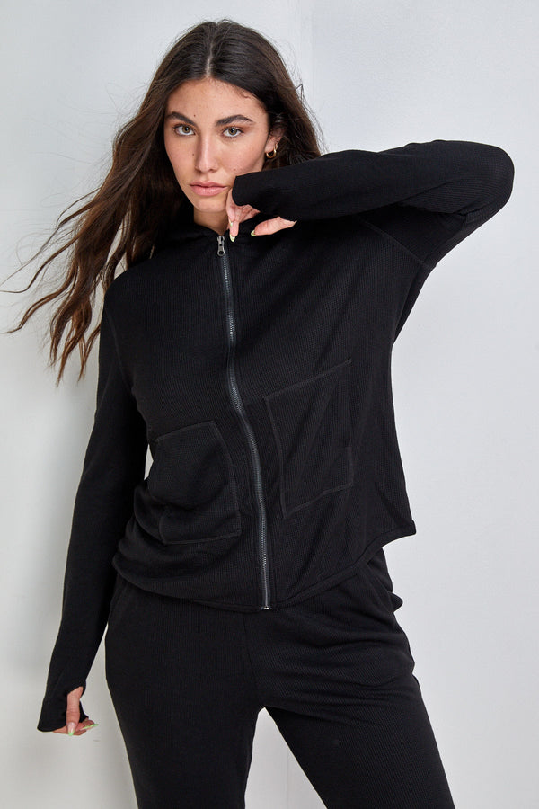 Zip Up Waffle Hoodie