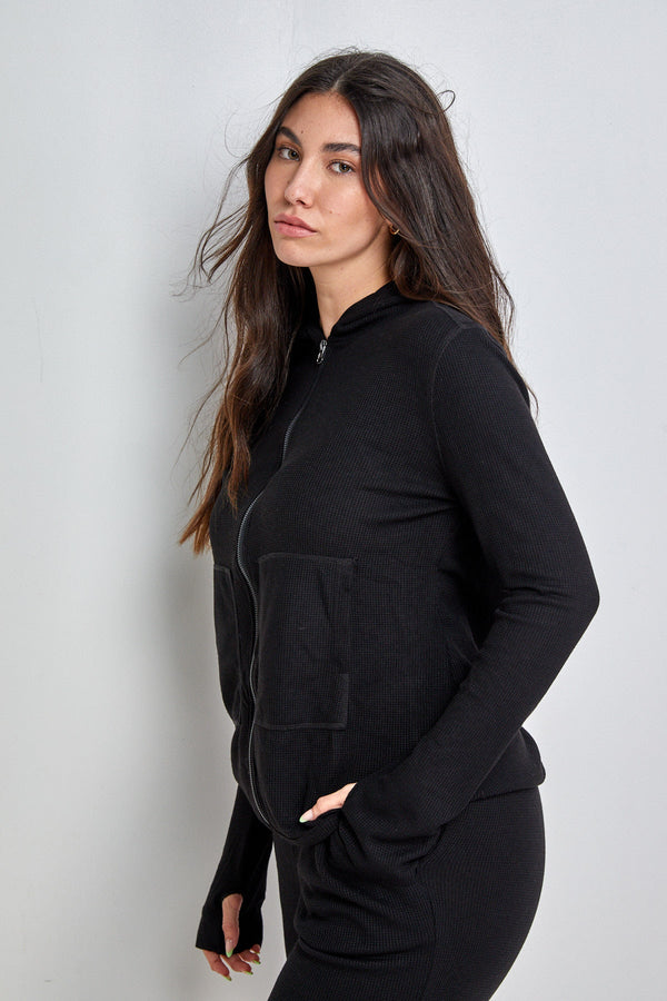 Zip Up Waffle Hoodie