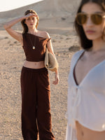 SORRENTO LINEN WIDE LEG PANT IN BROWN