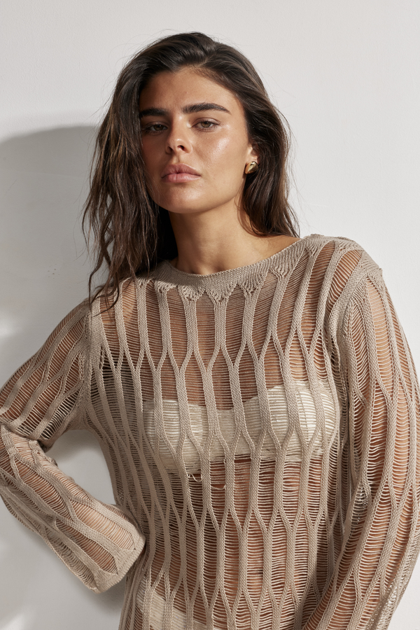 Estelle Crochet Beach Dress Cover-Up-Mocha