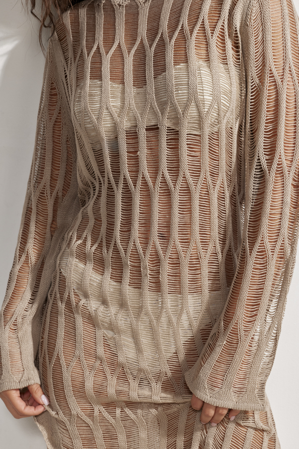 Estelle Crochet Beach Dress Cover-Up-Mocha