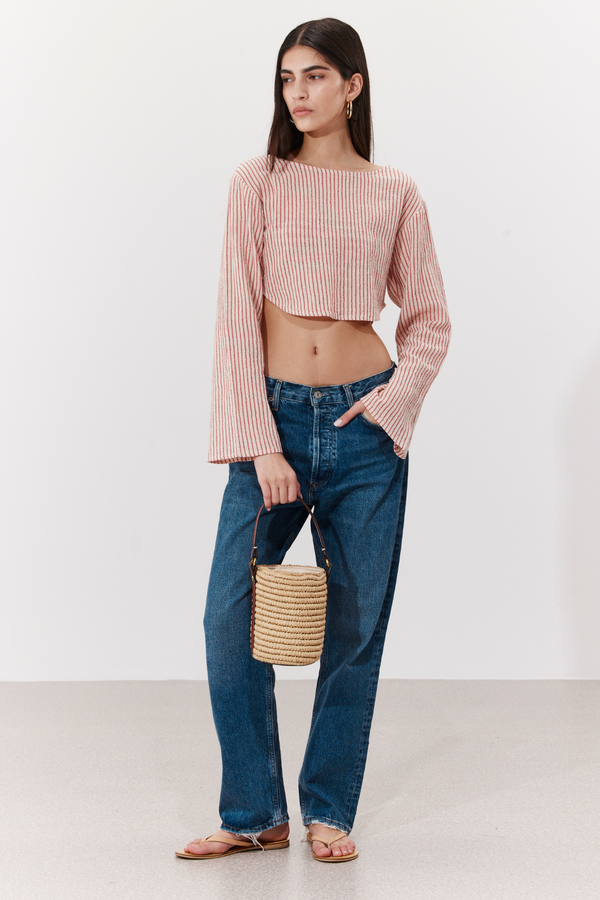 POSITANO LONG SLEEVE STRIPED SHIRT IN RED