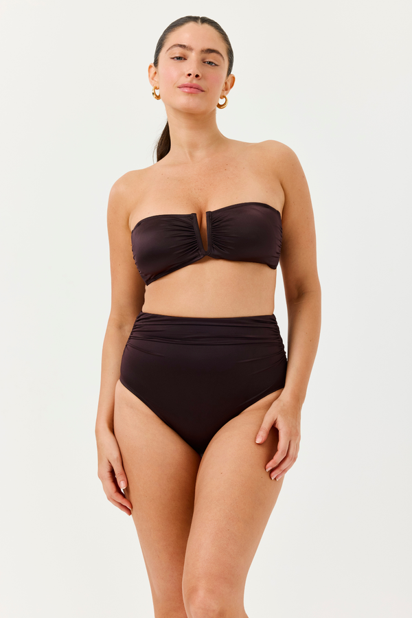Turkiz Brown High-Waisted Satin Bikini Bottom