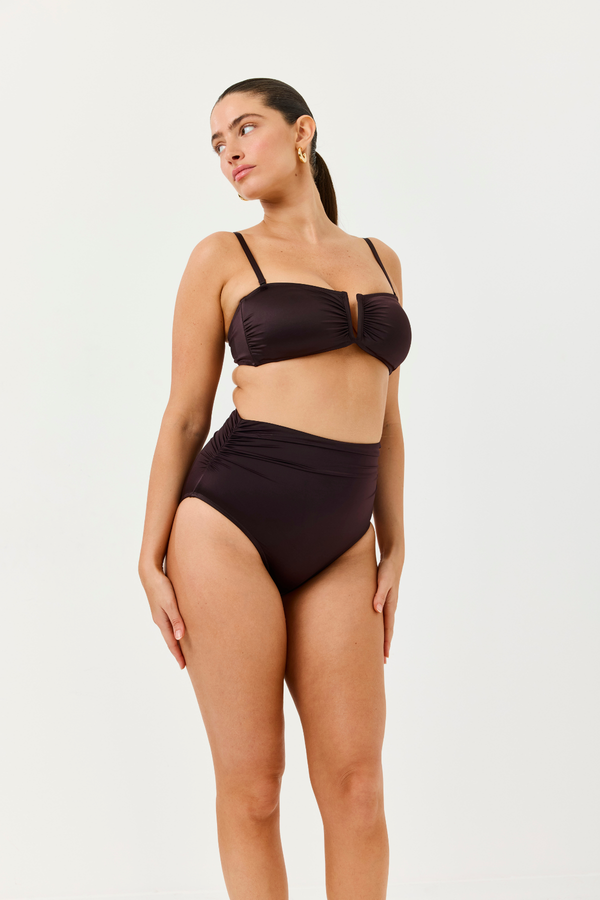 Turkiz Brown High-Waisted Satin Bikini Bottom