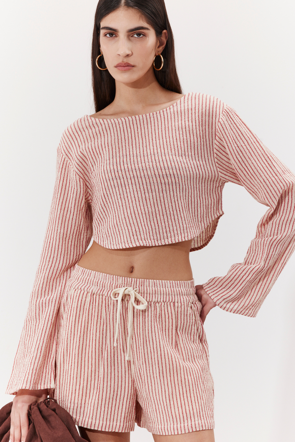 POSITANO LONG SLEEVE STRIPED SHIRT IN RED