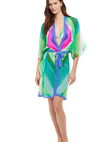 GOTTEX DIAGONAL DREAMS BELTED KIMONO COVER UP DRESS