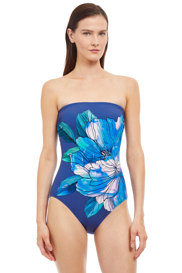 GOTTEX WILD FLOWER BANDEAU ONE PIECE SWIMSUIT
