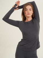 X BY GOTTEX LONG SLEEVE MESH TOP IN CHARCOAL