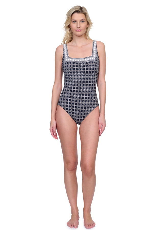 GOTTEX GOLDEN CHIC FULL COVERAGE SQUARE NECK ONE PIECE SWIMSUIT