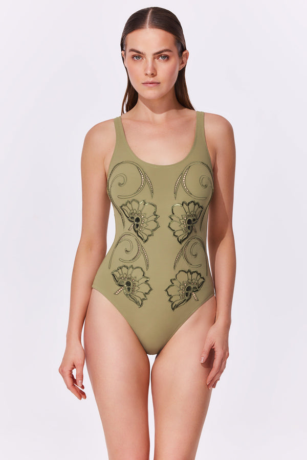 Gottex HOKKAIDO round neck one piece - Olive