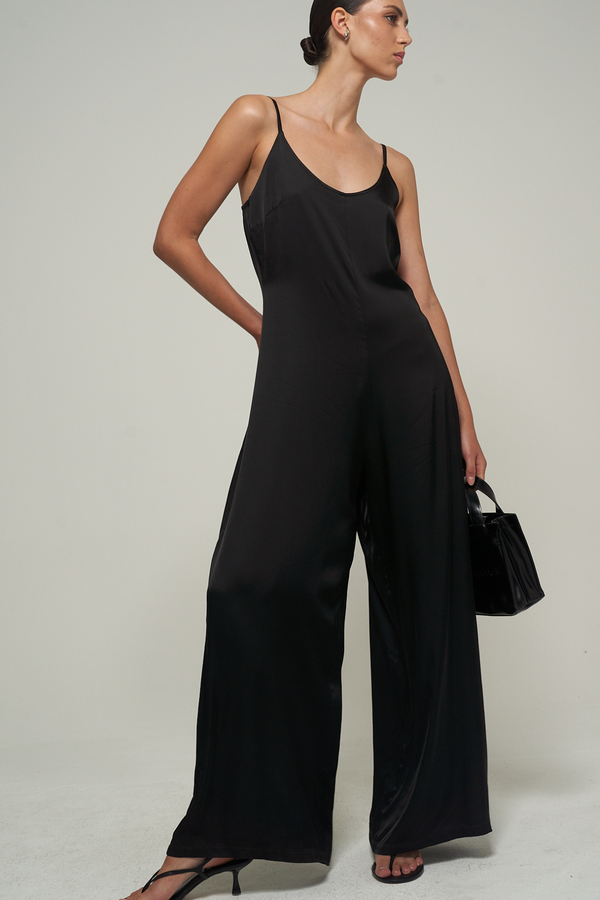 BLACK SATIN PLAYSUIT