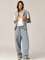 DUSTY BLUE FRENCH TERRY BALLOON PANTS