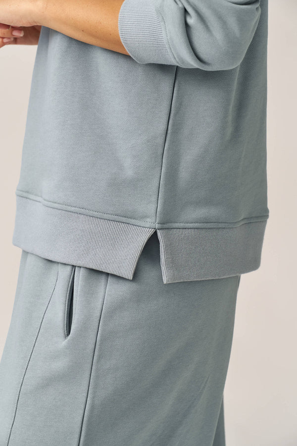 DUSTY BLUE FRENCH TERRY V-NECK SHIRT