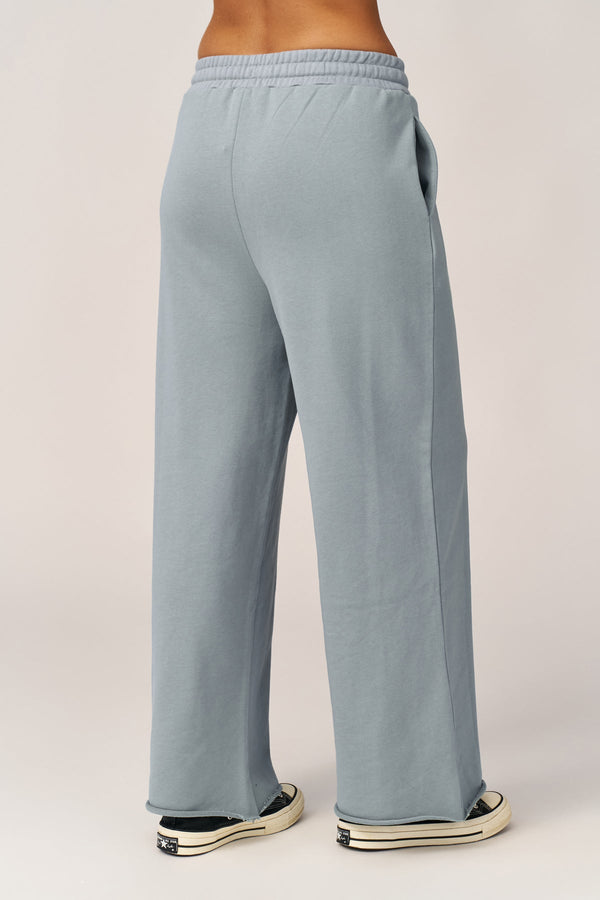 DUSTY BLUE FRENCH TERRY WIDE LEG PANTS