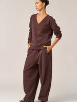 BROWN FRENCH TERRY V-NECK SHIRT