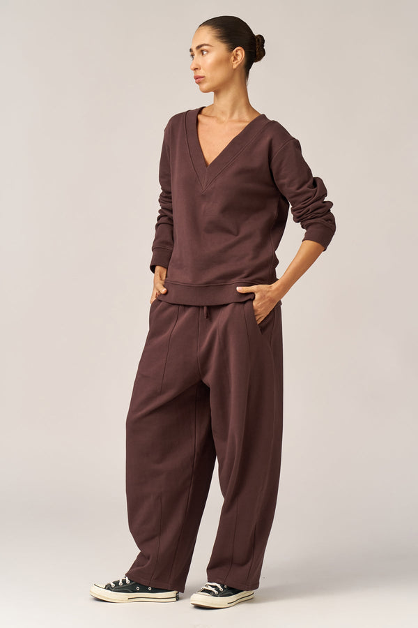 BROWN FRENCH TERRY V-NECK SHIRT