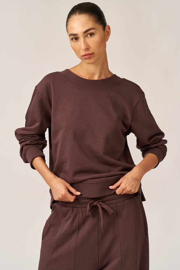 BROWN FRENCH TERRY V-NECK SHIRT