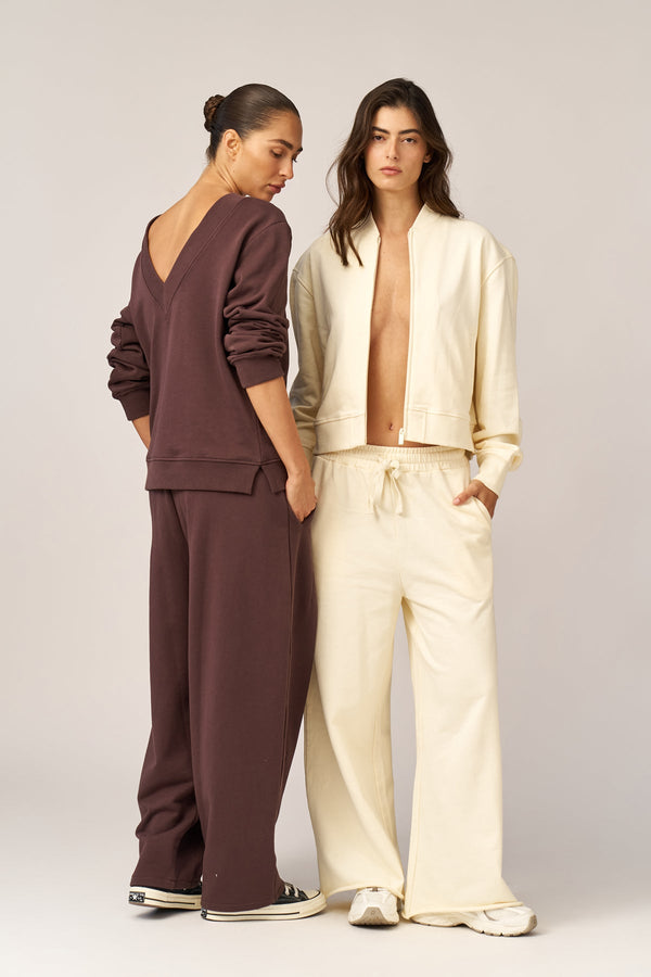 BROWN FRENCH TERRY V-NECK SHIRT