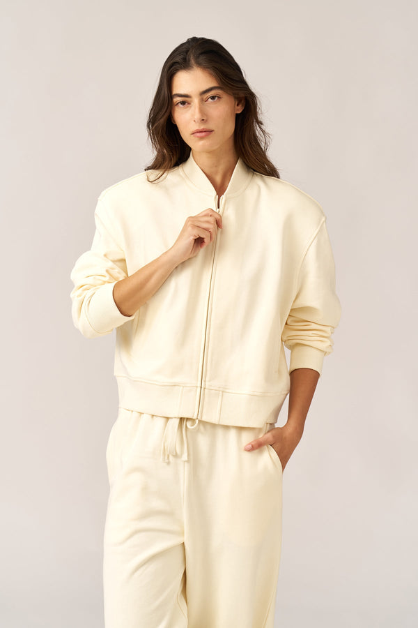 CREAM FRENCH TERRY BOMBER JACKET