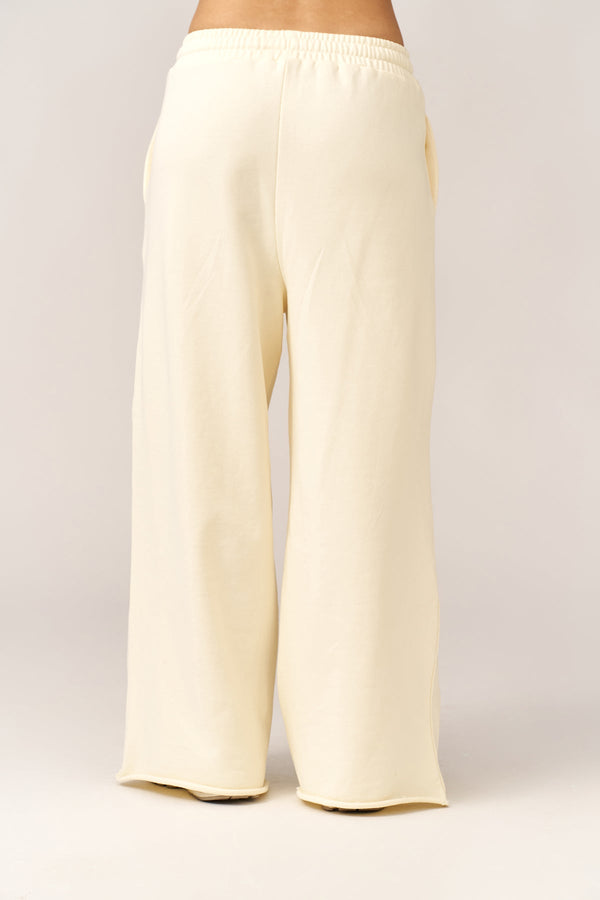 CREAM FRENCH TERRY WIDE LEG PANTS