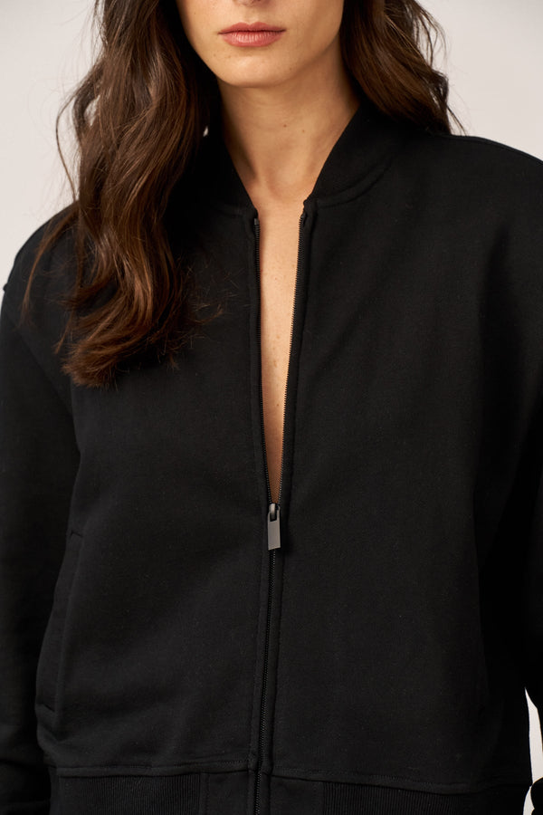BLACK FRENCH TERRY BOMBER JACKET